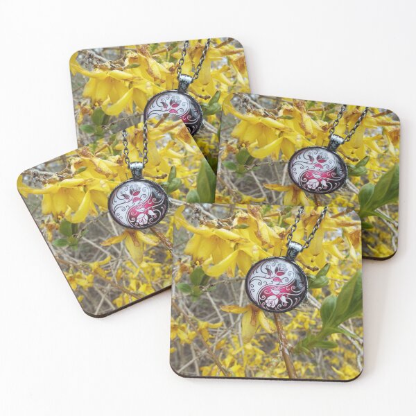 Item preview, rose pendant on yellow forsythia  designed and sold by Becky.blueberri.