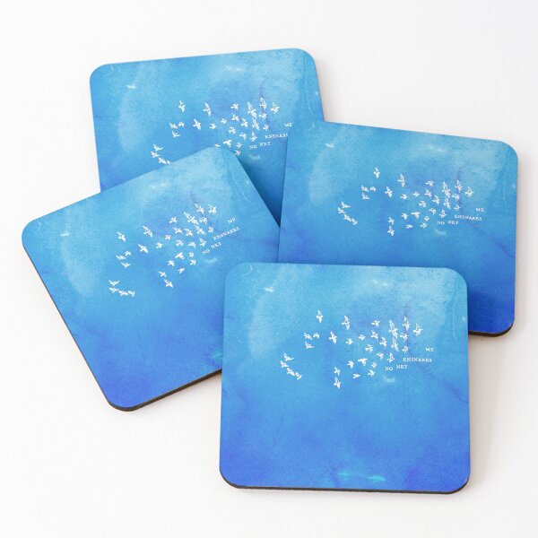 Item preview, "No net ensnares me" + flock of birds - Jane Eyre quote, Charlotte Bronte (white text on blue watercolor) designed and sold by Ofeefee.