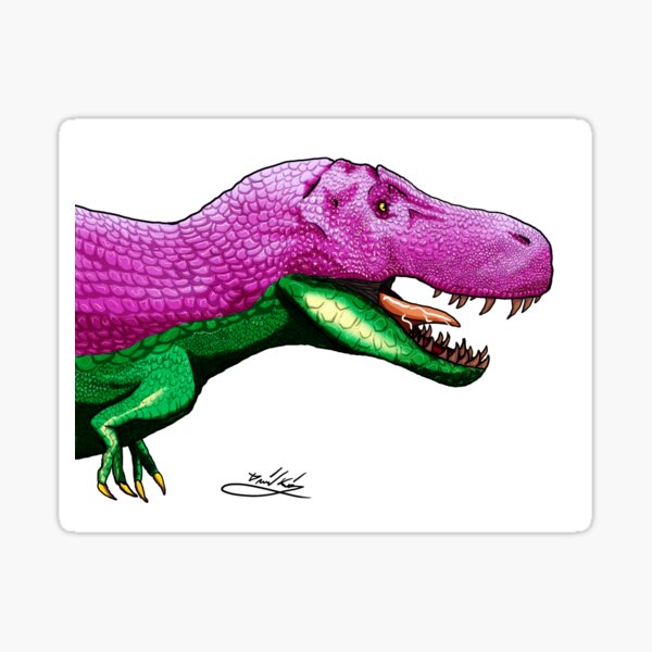 Barney tyrannosaur rex illustration Sticker for Sale by JCockney977