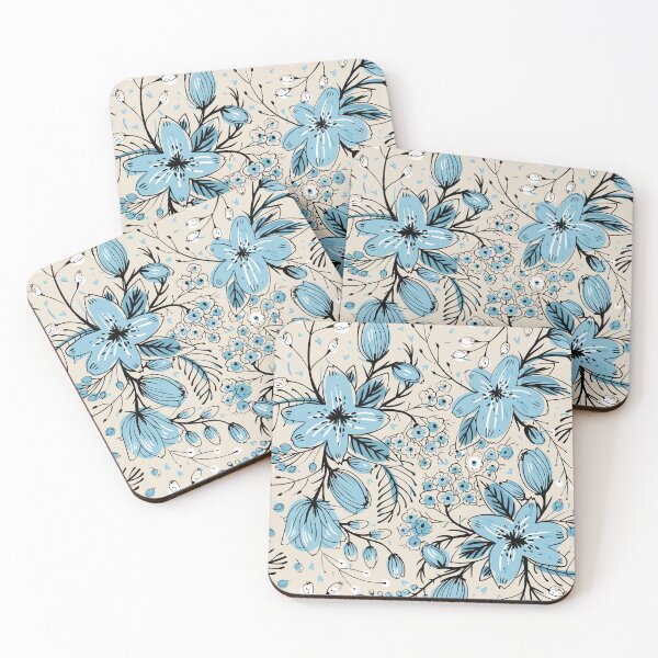 Item preview, Blue on Beige Floral Print designed and sold by PinHookPrincess.