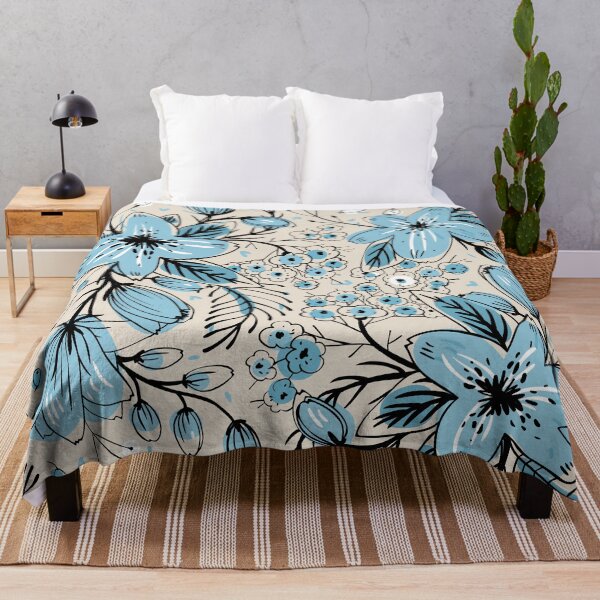 Item preview, Blue on Beige Floral Print designed and sold by PinHookPrincess.