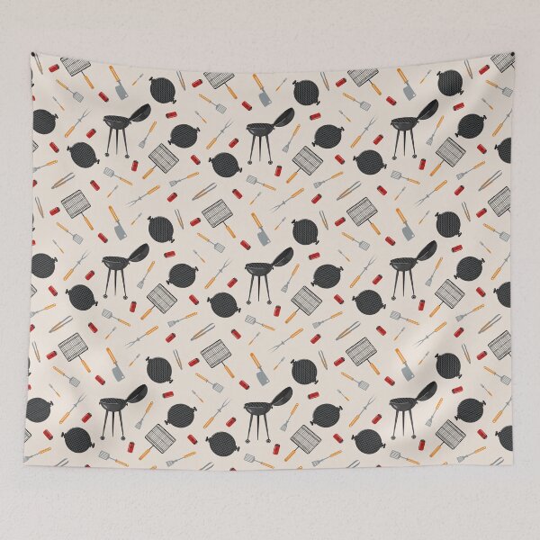 Item preview, Grill Barbecue Seamless Pattern with Kitchen Tools designed and sold by ivector.