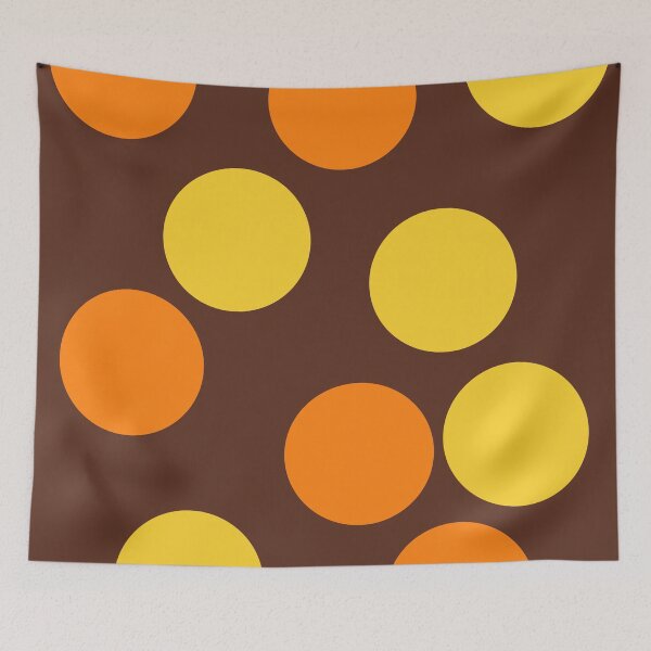 Item preview, Orange, yellow Polka Dots on Brown Background designed and sold by River Graphic Design.