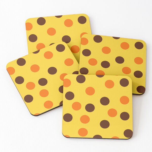 Item preview, orange and brown polka dots on a yellow background designed and sold by River Graphic Design.