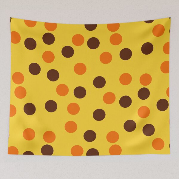 Item preview, orange and brown polka dots on a yellow background designed and sold by River Graphic Design.