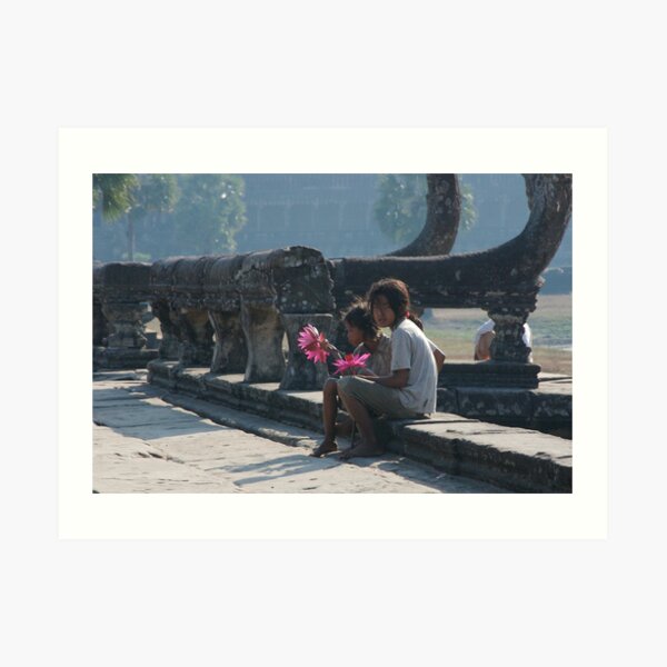 Girls at Angkor Wat temple Art Print