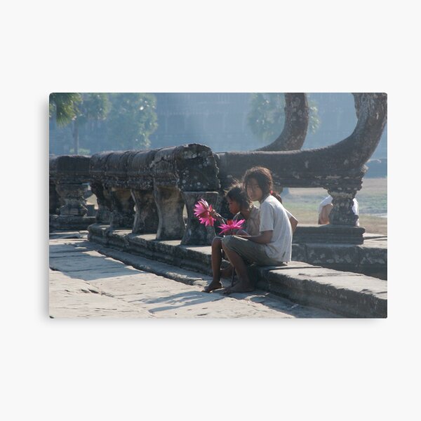 Girls at Angkor Wat temple Metal Print
