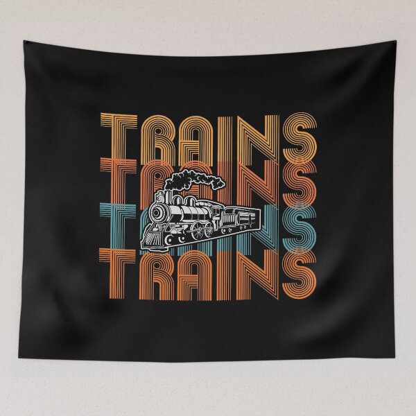 Item preview, Trains Trains Trains Retro Words Lettering Steam Engine Railroad Locomotive. designed and sold by TheTrainRoom.