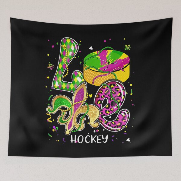 Item preview, I Love Hockey Mardi Gras Beads Costume Leopard Plaid  designed and sold by wendyy88.