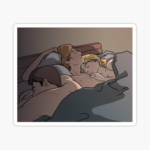 Sticker Young lovers lay in bed - only lingerie 