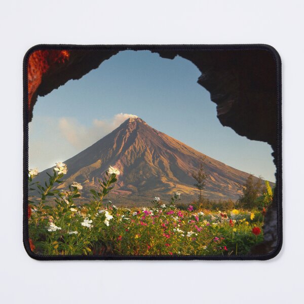 Item preview, Mayon Volcano with wood whole framed and flower blossoms designed and sold by Pabalonshop.
