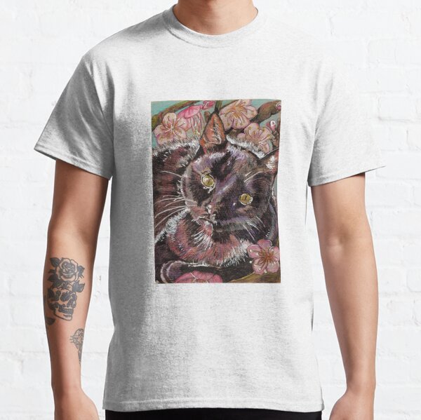 black cat and apricot blossom Classic T-Shirt