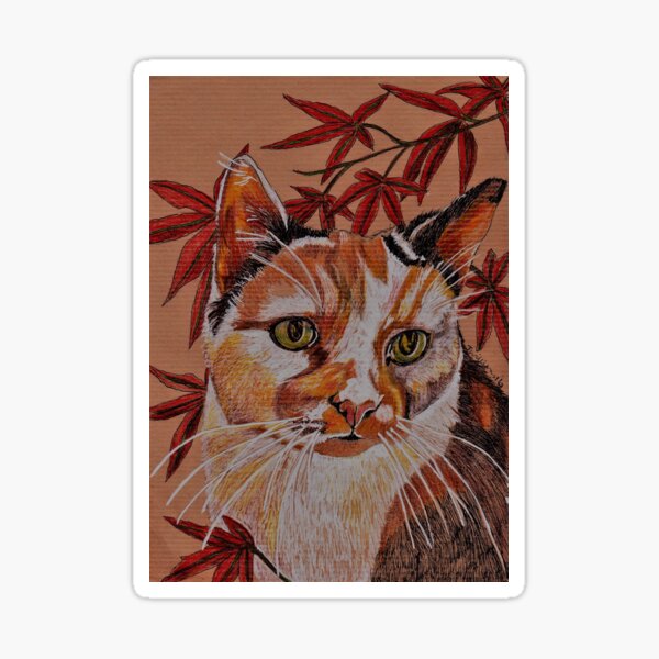 Cat and Japanese Maple Sticker