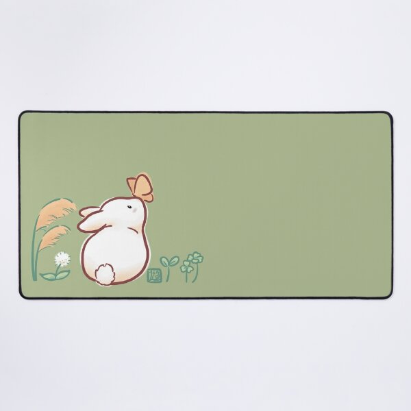 Kawaii Cartoon Rabbit Desk Mat, Tulip Desk Pad Anime Flowers