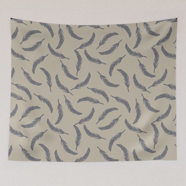 Aperçu de l'œuvre Floating Feathers - Indigo Blue on Khaki créée et vendue par Jasrese.