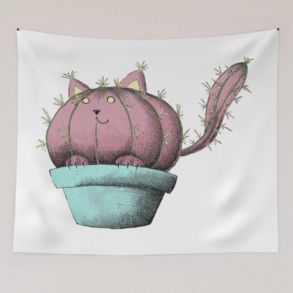 Item preview, Cute Pink Cat Cactus In A Pot Illustration designed and sold by TwinHand.