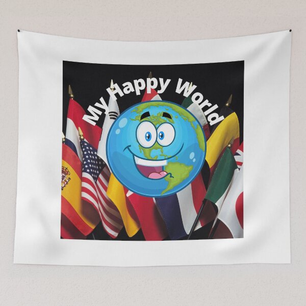 Item preview, My Happy World Earth and Flags Poster, Earth Day Gift designed and sold by LGMmugsdesign.