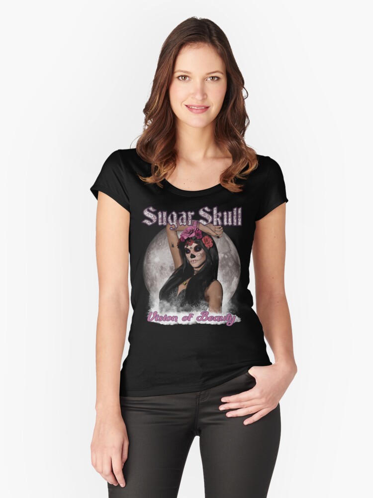 Thumbnail 1 of 3, Fitted Scoop T-Shirt, Sugar Skull Vision of Beauty designed and sold by futureimaging.