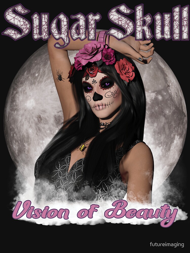 Thumbnail 3 of 3, Fitted Scoop T-Shirt, Sugar Skull Vision of Beauty designed and sold by futureimaging.