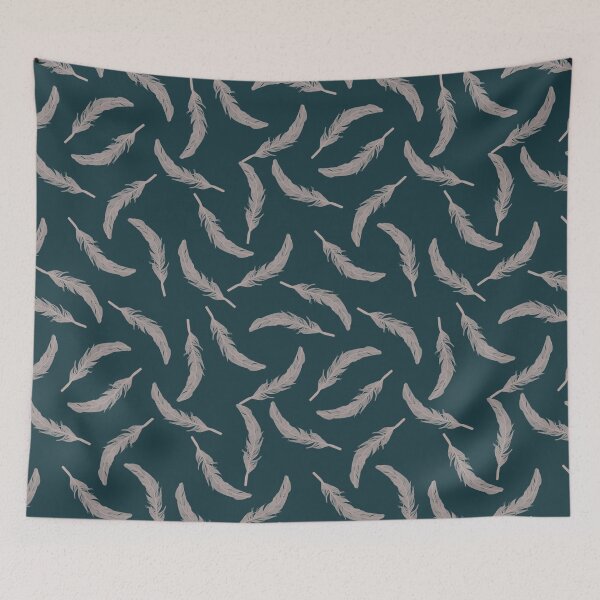 Aperçu de l'œuvre Floating Feathers Pattern - Khaki on Dark Teal créée et vendue par Jasrese.