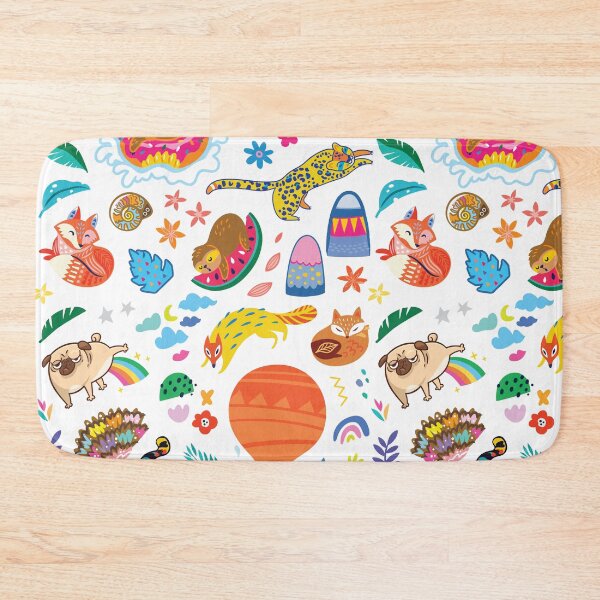 Madly patches in orange Bath Mat
