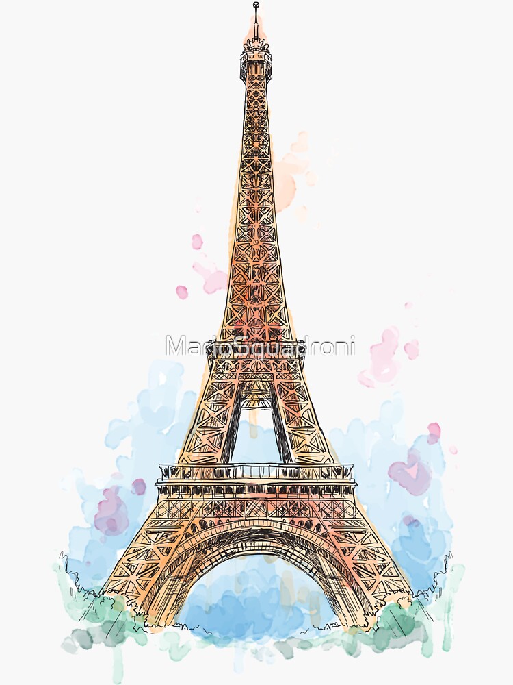 Sticker tour Eiffel design aquarelle