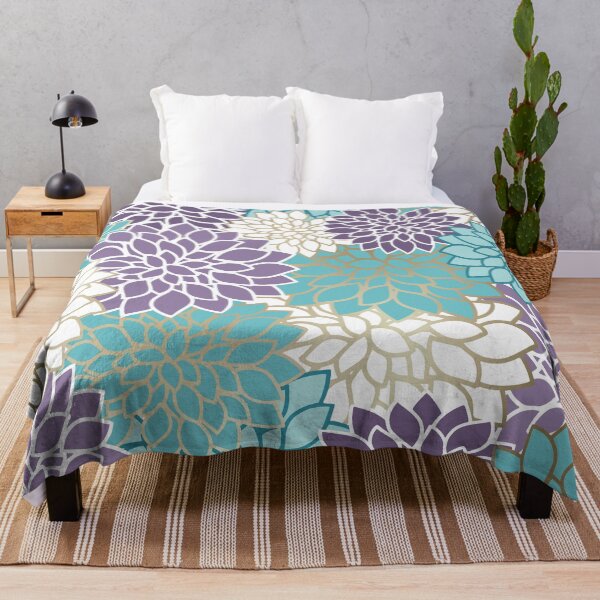 Item preview, Dahlia Floral Blooms, Purple, Teal, Gold and White designed and sold by meggydesigns.