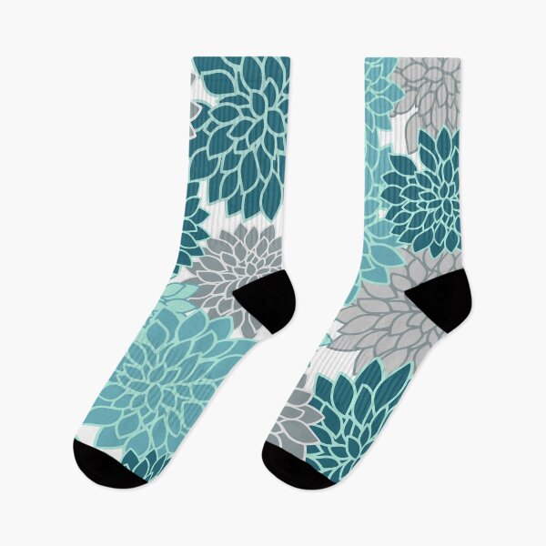 Item preview, Dahlia Floral Blooms in Teal and Gray designed and sold by meggydesigns.