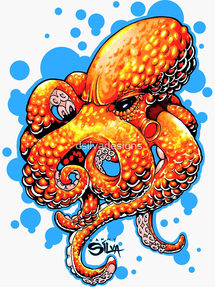 Orange Octopus Sticker By Dsilvadesigns Redbubble 7885