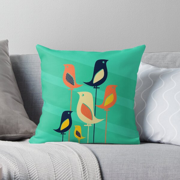 Mid Century Bird Illustration Throw Pillow