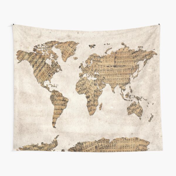 world map music notes 5 Tapestry
