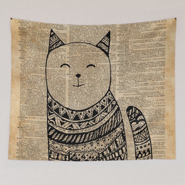 Item preview, Smiling Cat Pen & Ink Zentagle Dictionary Art designed and sold by DictionaryArt.