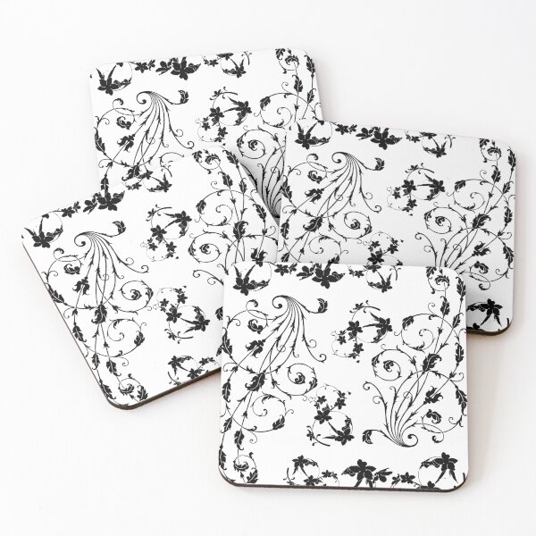 Item preview, Black Swirly Floral Pattern - Black and White Background designed and sold by Digitalme Designs.