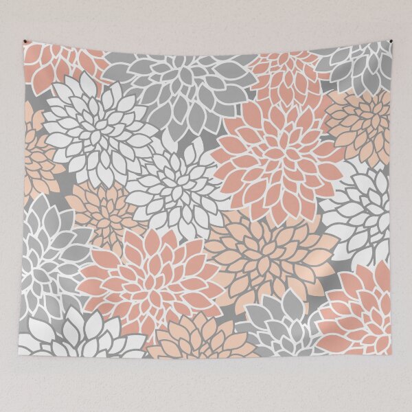 Item preview, Dahlia Floral Blooms, Peach and Gray designed and sold by meggydesigns.