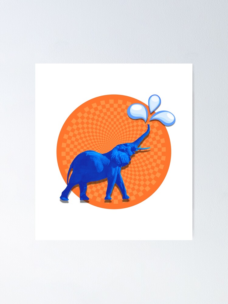 "The Blue Elephant Colorful Elephant Pop Art Orange and Blue