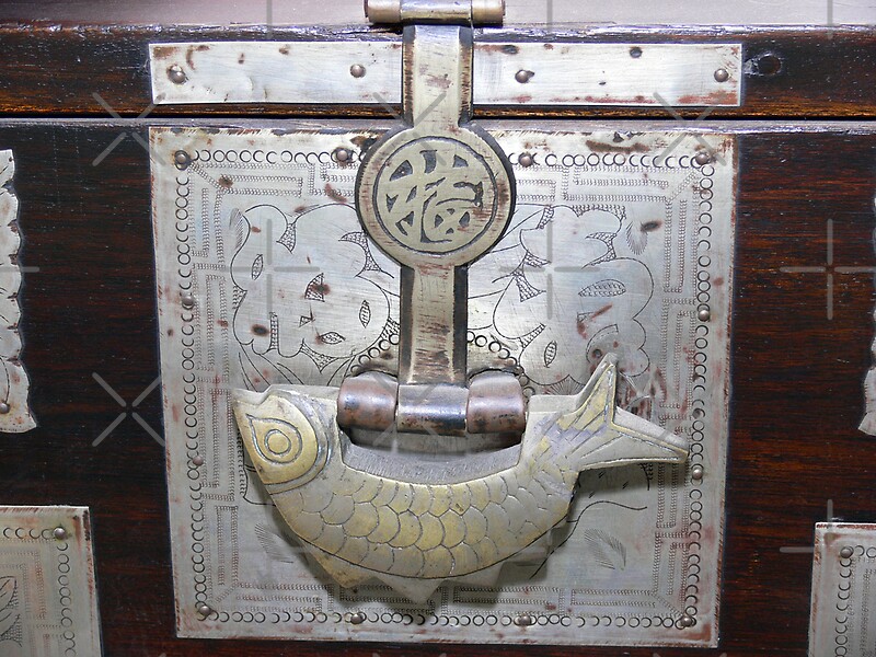 "Antique Korean Bed Linens Chest Fish Shaped Lock" by Sandra Chung