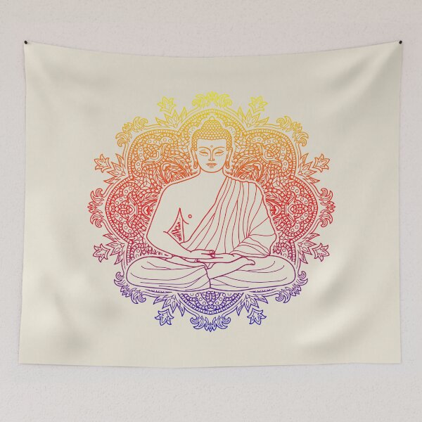 Item preview, Colorful Sitting Buddha with Lotus Flower Mandala Background  designed and sold by SoccaTamam.