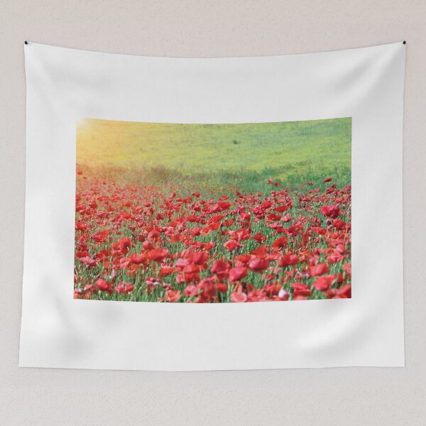 Item preview, red poppies flower field spring season nature background designed and sold by goceris.