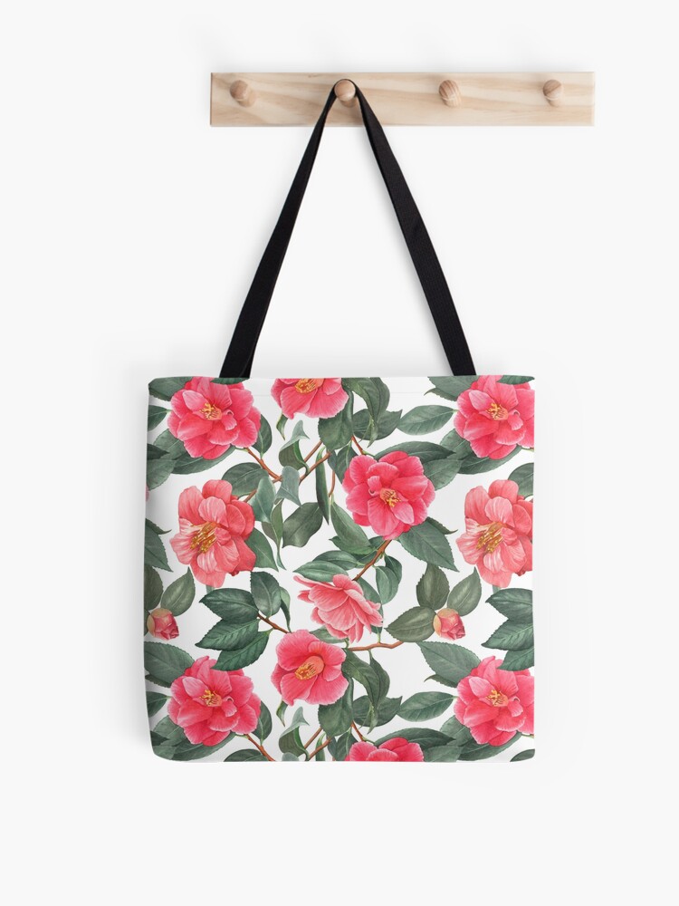 Bolsa de tela «flores de camelia roja con hojas de patrones sin fisuras» de  Sidouseller | Redbubble