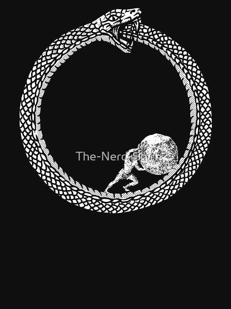Thumbnail 7 von 7, Classic T-Shirt, Sisyphus in einer Ouroboros-Schlange - Unisex-Philosophie-T-Shirt für Existenzialisten designt und verkauft von The-Nerd-Shirt.