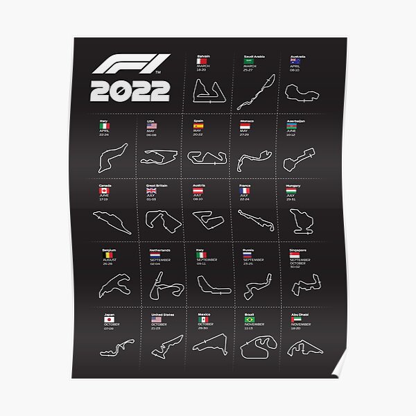 Calendrier officiel F1 2022 - Merch Poster Poster