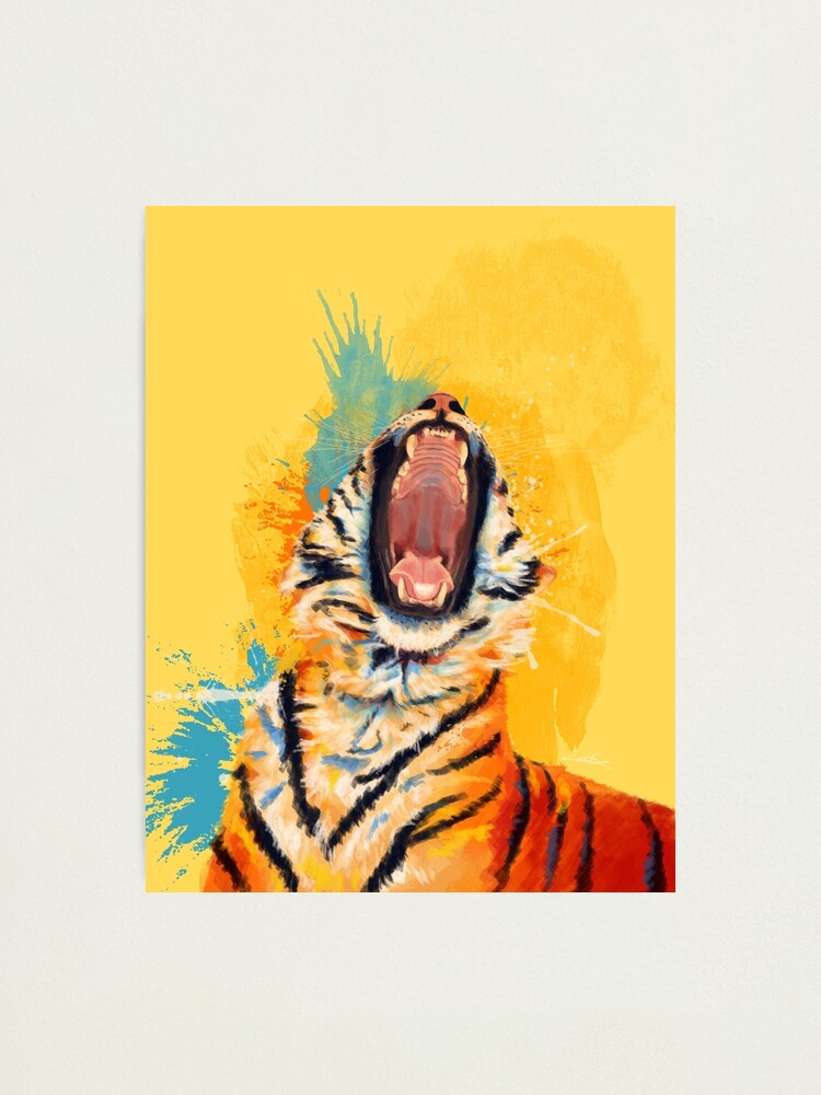 Alternate view of Wild Yawn - Tiger portrait, colorful tiger, animal illustration Photographic Print