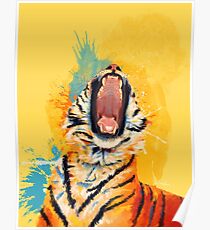 Wildes Gähn - Tigerporträt, bunter Tiger, Tierillustration Poster