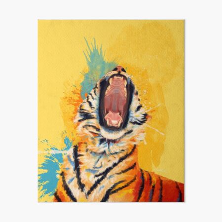 Wild Yawn - Tiger portrait, colorful tiger, animal illustration Art Board Print