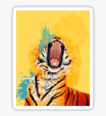 Wild Yawn - Tiger portrait, colorful tiger, animal illustration Sticker
