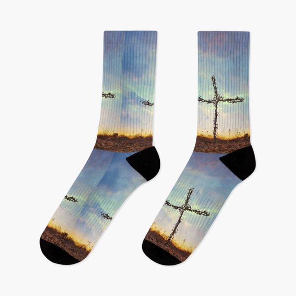 Item preview, Barbed Wire Cross with Sunset Clouds designed and sold by RonelBroderick.