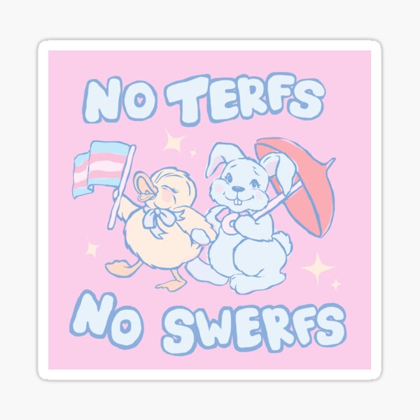 Vista previa del artículo con la obra «Sin TERFS sin SWERFS rosa», diseñado y vendido por PiscesDisco.