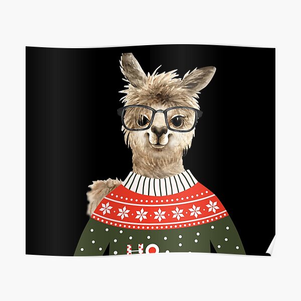 Mrs Lama With Glasses And Pullover lama Portrait , Funny Animal  Poster