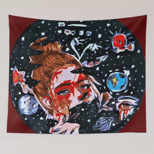 Item preview, woman lost in her own colorful universe with the pain and exhaustion of existence  designed and sold by XXgooddeedXX.