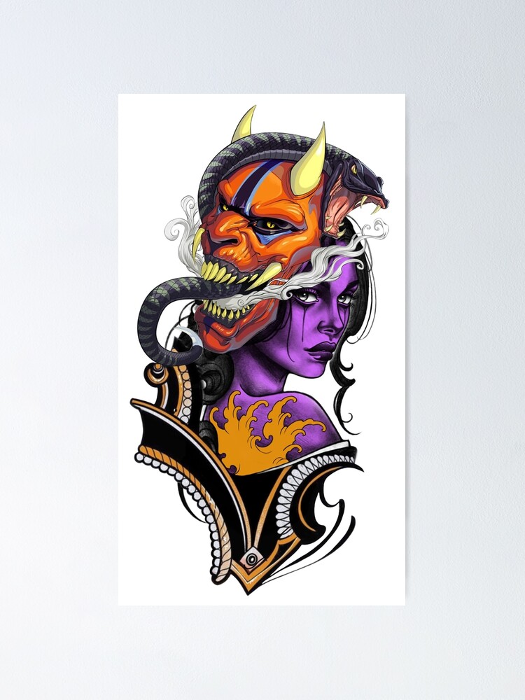 "Chicano Girl with Hannya Mask" Poster for Sale by AzadISM Redbubble